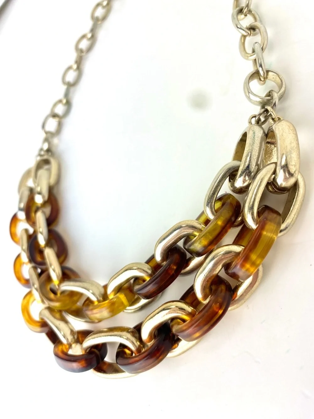 Banana Republic Chunky Silver-Tone and Tortoiseshell Link Statement Necklace
